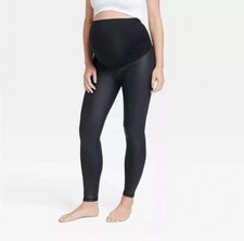 Isabel Maternity Leggings Women’s M Medium Black High Gloss Crossover Panel New