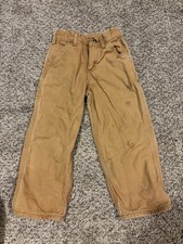 Carhartt Boys Washed Duck Flannel Lined Dungaree Fit Pants YBB111 BRN Size 5