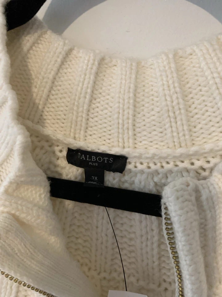 Cárdigan suéter Talbots marfil tejido con cable cremallera para mujer 3 X mezcla de algodón nuevo con etiquetas Foto 2 de 4