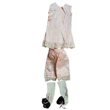 Vintage Doll Clothes Satin Slip Bloomers Ribbed Socks Shoes Set Lace Trim