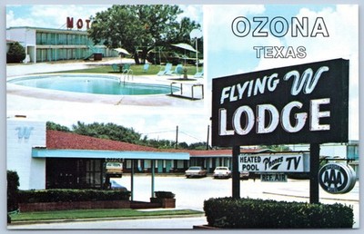 Postcard TX Ozona Texas Flying W Lodge Motel Pool Highway 290 D79