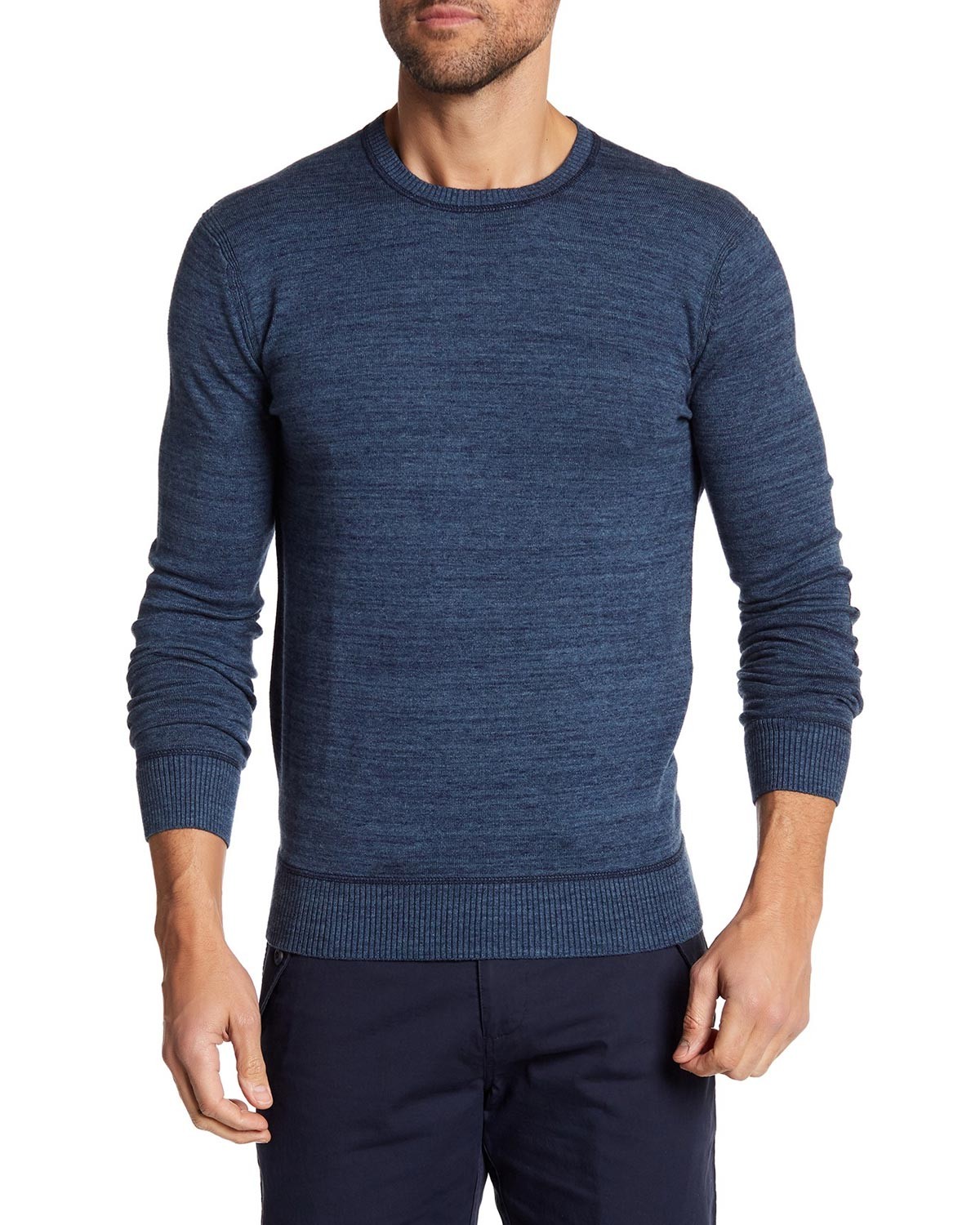 Свитер с круглым вырезом и нашивкой на локте от Майкла Бастиана, большой темно-синий джемпер