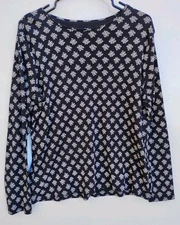 CROFT & BARROW Classic Tee Black White Flower Women's Long Sleeve Shirt Large