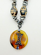 BLACK BROWN BEADED STATEMENT NECKLACE ROUND RESIN PENDANT WOMENS BOHO JEWELRY