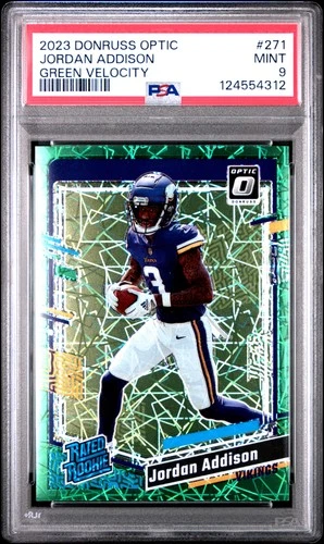 Jordan Addison 2023 Panini Donruss Optic #271 Rookie Green Velocity PSA 9