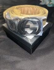 Black Leather Gucci Belt GG Buckle With GG Print Size 110/ 41