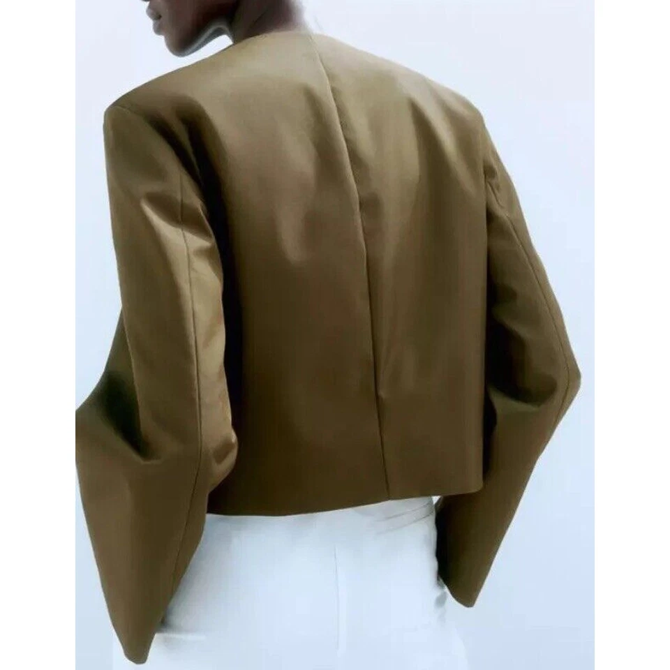 Mujer L Nuevo Boxy Verde Bomber Cargo Blazer Chaqueta Grunge Recortado Carrera Lagen Foto 2 de 4