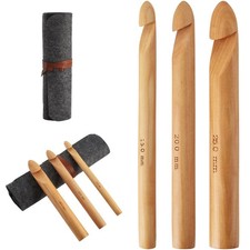 Bamboo Crochet Hooks Set - 15mm P/Q , 20mm S , 25mm U 3PCS Giant Hooks with ...
