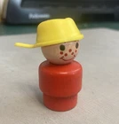 VINTAGE 60s FISHER-PRICE LITTLE PEOPLE POT HEAD / PAN HEAD RED WOODEN HEAD BOY