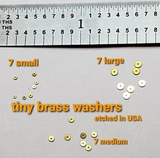 tiny Assorted Precision Etched Brass Washers  3 Sizes/ 7 pcs each 21 Total Pcs.