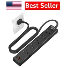 Sleek Black Power Strip - 6 Ft, 5 Outlets  3 USB Ports for Maximum Convenience