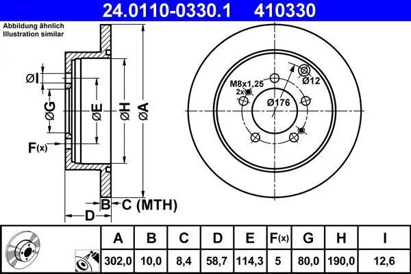 2x Disco freno pieno 24.0110-0330.1 ATE per MITSUBISHI CITROËN PEUGEOT - Immagine 2