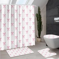 Bow Shower Curtain Set 4 Pcs Coquette Bowknot 71"W x 71"L Pack of 4 White
