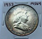 1953 p Franklin half dollar. NICE obverse toning / toned - Uncirculated