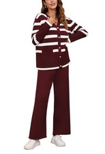 Lounge Sets For 2024 Stripe Long Sleeve Button Sweatshirt Wide Leg Sweatpant ...