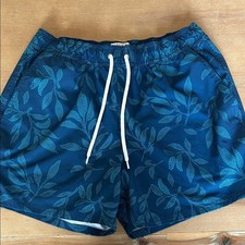 J. Crew Flex Swimwear Navy Leaf Pattern Swim Trunks