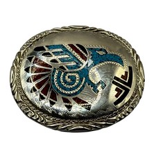 Vintage SSI Handcrafted Turquoise Coral Eagle Bird Belt Buckle