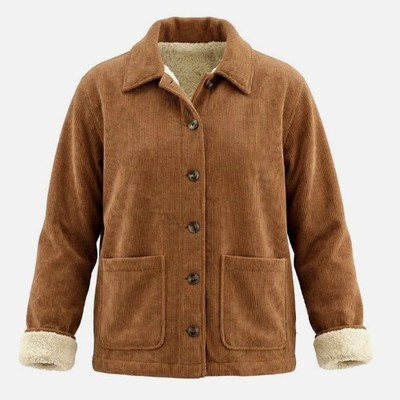 Boston Traders Women's Sherpa Lined Corduroy Jacket Trucker Style Size Med Tan