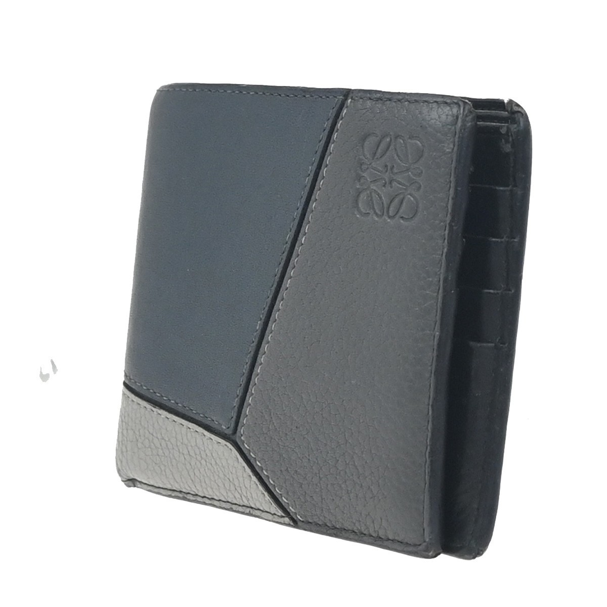 LOEWE Logo Puzzle Compact Bifold Wallet Purse Leather Tricolor