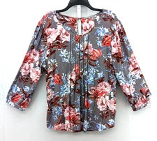 Daniel Rainn Blouse Women Plus Size 2XL Gray Floral Embellished Front Casual Top