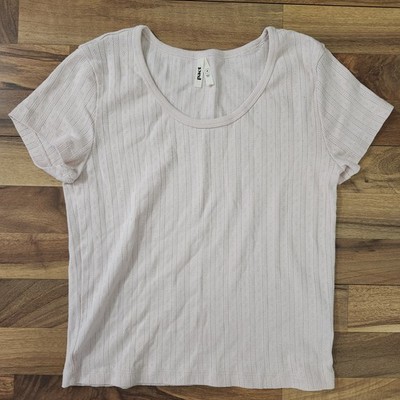 PACT Organic Pointelle Scoop Neck Tee Shirt Short Sleeve Size Medium Light Pink