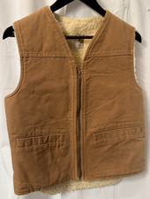 VTG 80s Carhartt Sherpa Lined Canvas Work wear Vest Size S Small USA Union Made