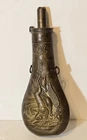 Vintage Civil War Era Black Powder Flask Horn w Embossed Dead Game Motif