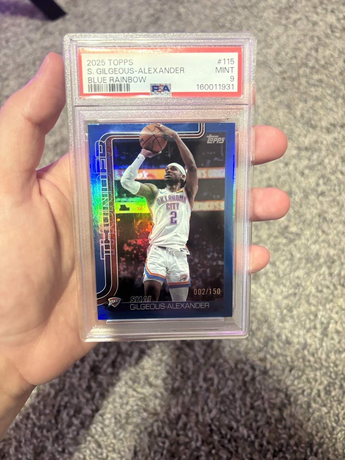 2025 TOPPS 002/150 SHAI GILGEOUS-ALEXANDER BLUE RAINBOW JERSEY MATCH PSA 9