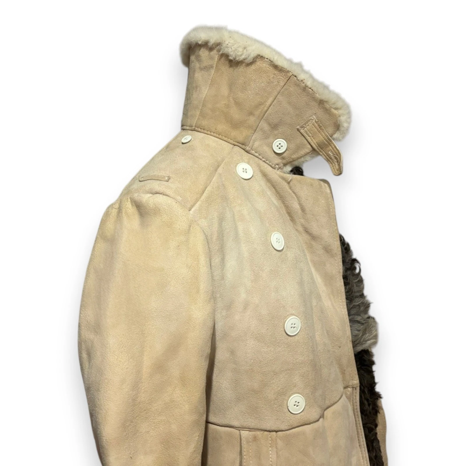 Soviet Army Sheepskin Shearling Coat Heavy Winter Fur Bekesha Jacket Beige L image 11