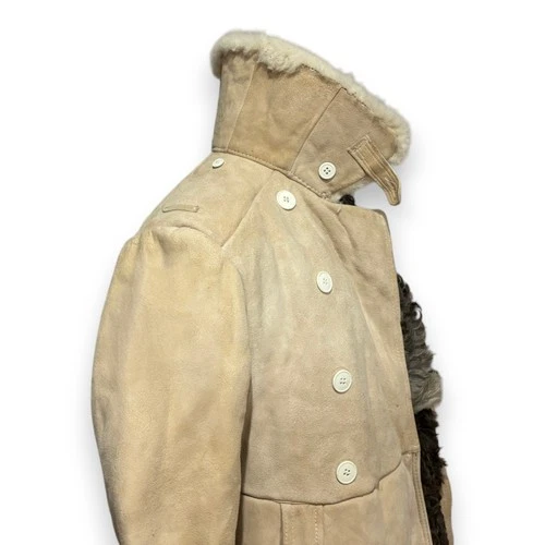 Soviet Army Sheepskin Shearling Coat Heavy Winter Fur Bekesha Jacket Beige L image 11