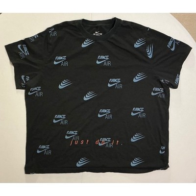 Nike Air All Over Print Front Back T-Shirt Black Blue Just Do It Mens 3XL