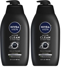 NIVEA MEN Active Clean Charcoal Body Wash 3 in 1 30 Fl Oz Pack of 2