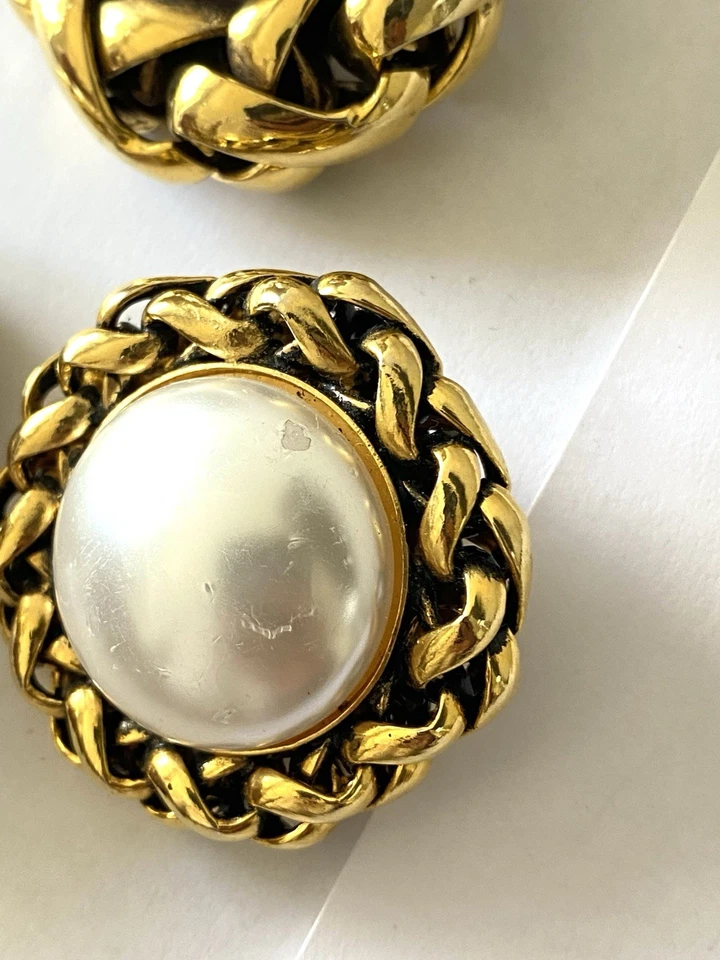 boucles d’oreilles + Broche Perles Nacre Vintage jewelry earring bijoux Couture - Photo 4/4