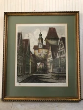 Rothenburg Ernst Geissendorfer Colored Etching Print, Signed, Framed, 16" x 20"