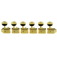 Kluson 6 In Line Deluxe Tuners, Single Line, Gold, Oval Metal Buttons