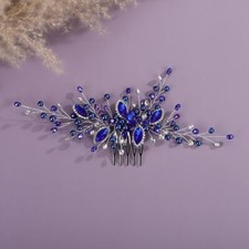 Blue Rhinestone Pearl Wedding Hair Comb with Pearl Headpiece Bridal Side Comb...