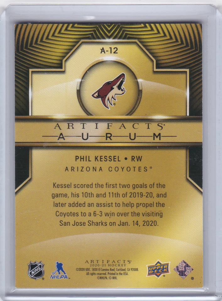 2020 2020-21 ARTIFACTS PHIL KESSEL EMERALD AURUM 09/25 A-12 ARIZONA COYOTES - Image 2 of 2