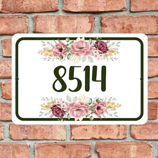 Custom Home Address Sign Floral Design 12" x 8" Aluminum House Number Plaque