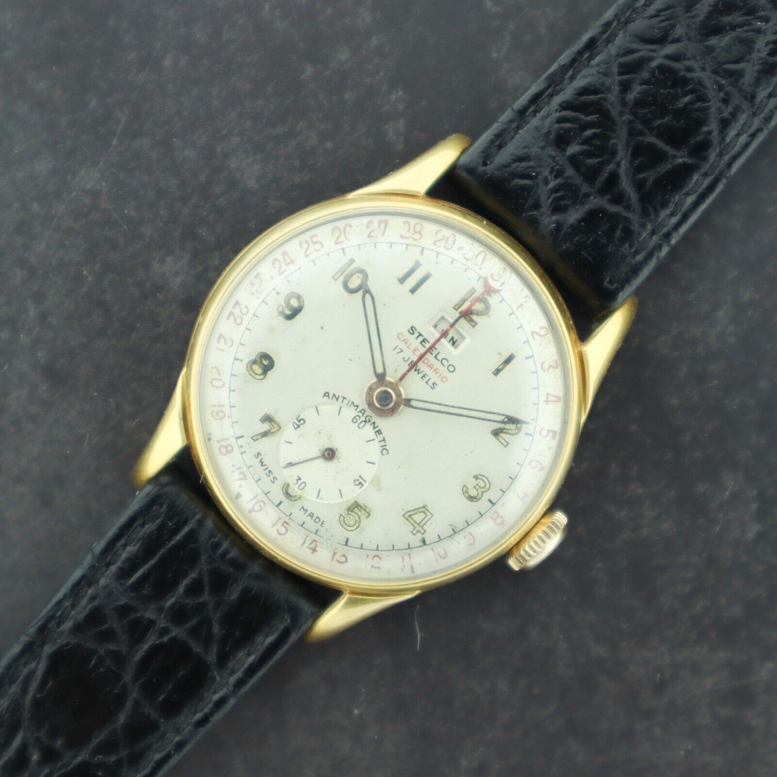 Vintage Steelco Calendario Men's Manual Wristwatch MST 416 Date Pointer Runs