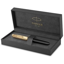 Parker 51 Fountain Pen Black & 18K Gold Fine Pt Nib New In Original Box 2123511