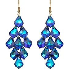 Kirks Folly Divine Crystal Chandelier French Wire Earrings  goldtone/blue sphinx