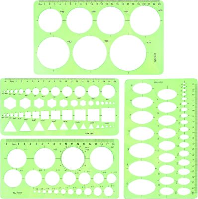 Circle Template for Drawing Drafting, 4Pcs Plastic Circle/Oval/Triangle Shape