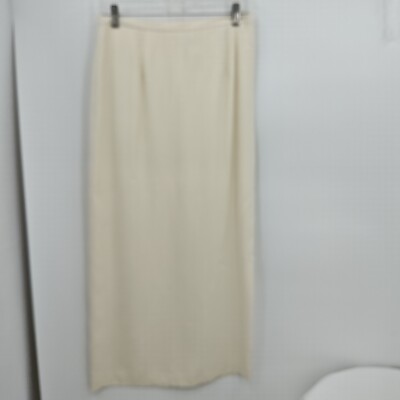 Moda Seta Silk Straight Long Pencil Skirt Ivory Lined Size 10