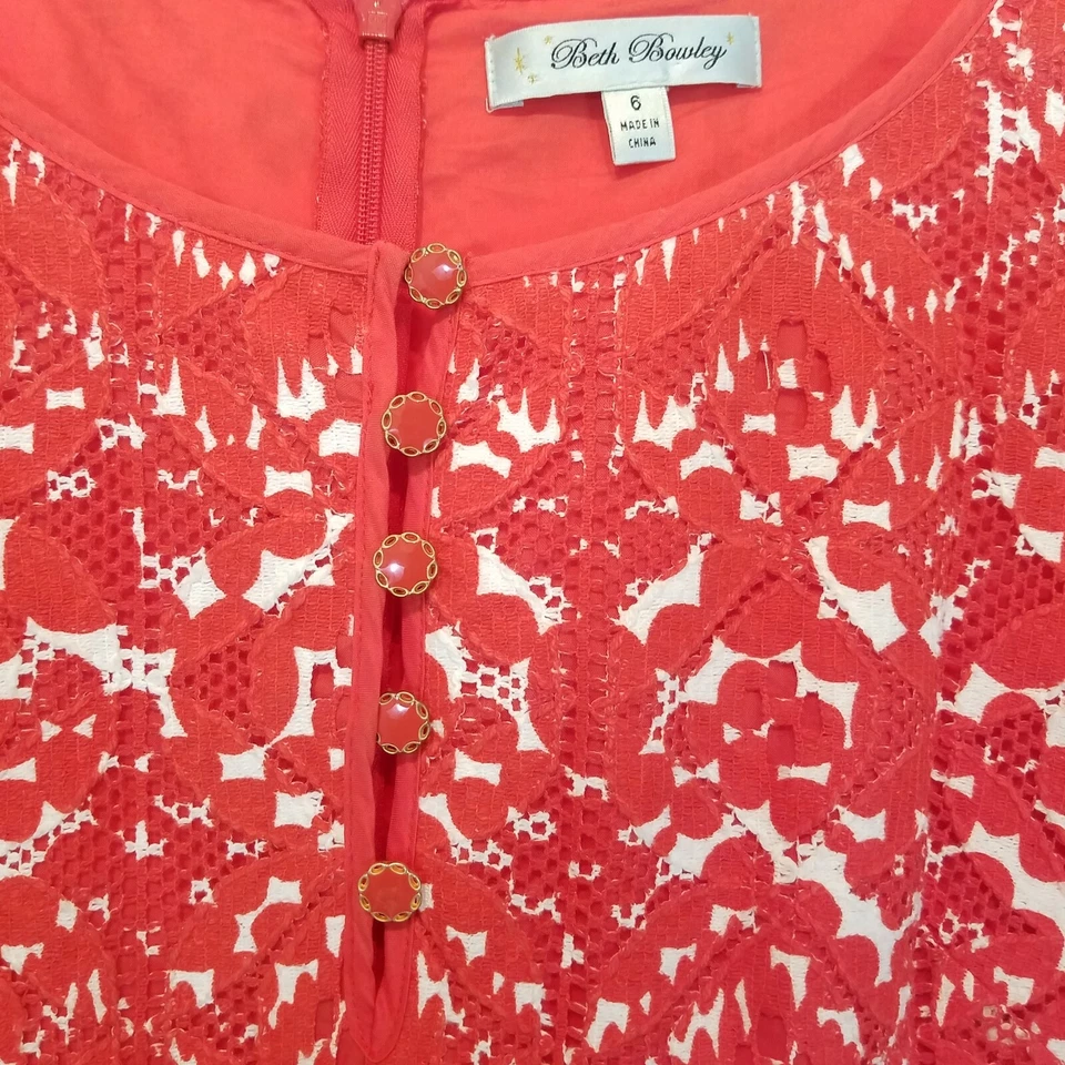 Vestido de encaje Anthrpologie Beth Bowley talla 6 rojo blanco Foto 2 de 4