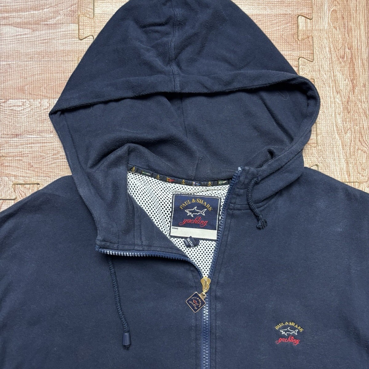 VTG Paul Shark Zip Up Hoodie Medium Navy Blue 90s Mesh Lining Made In  Italy