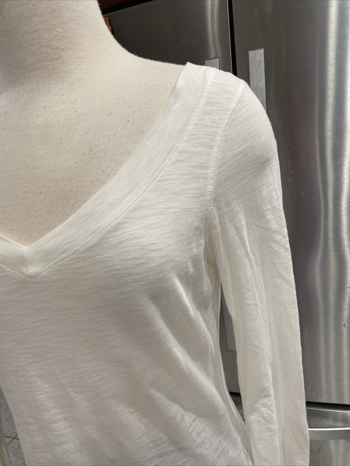 EXPRESS BASIC WHITE SOFT SHEER LONG Sleeve V Neck… - image 2