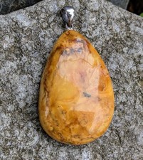 Large Amber Pendant Natural Antique Baltic Amber Amulet Sterling Silver 925