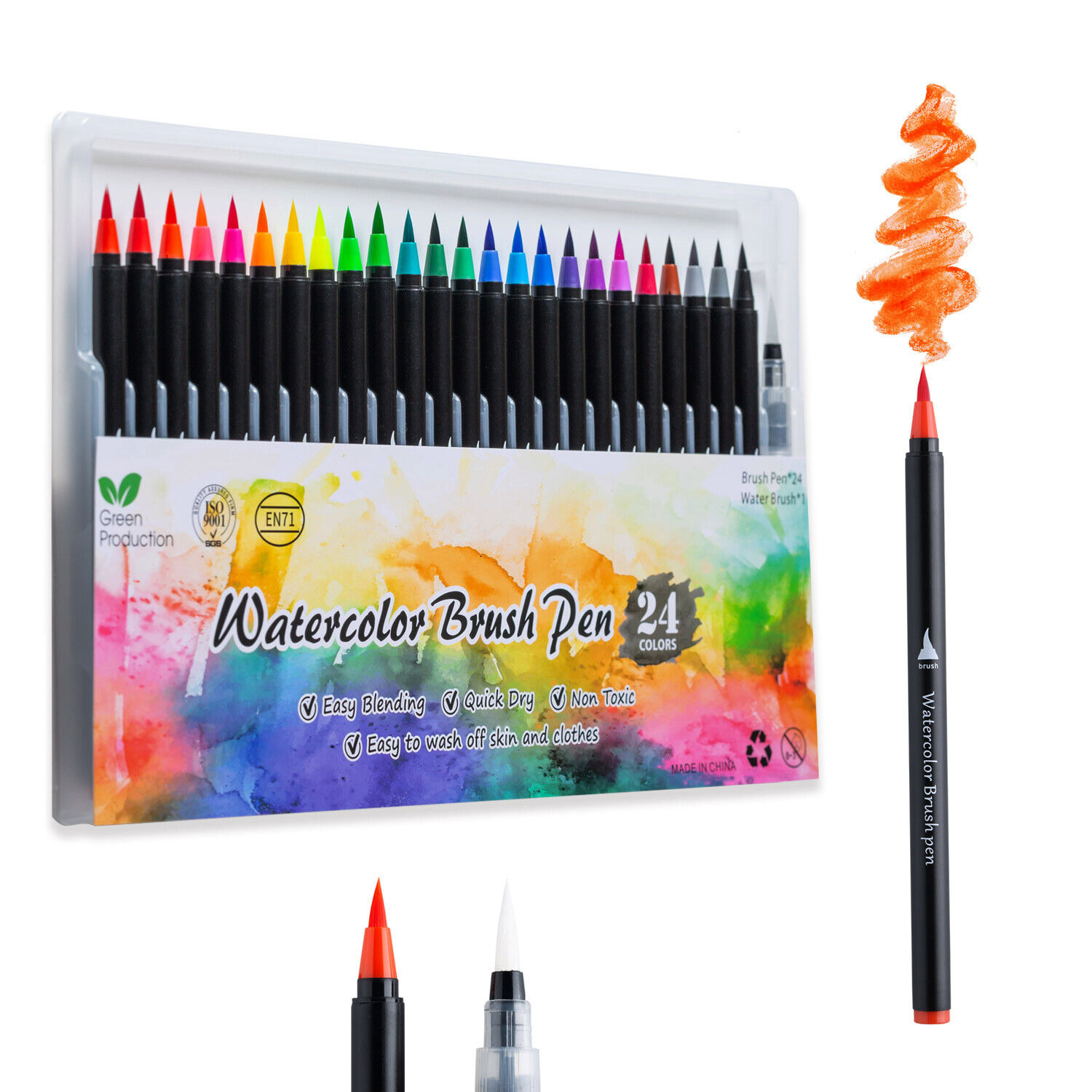 Watercolor Brush Pens Vibrant Markers Pre-Filled Color Precision