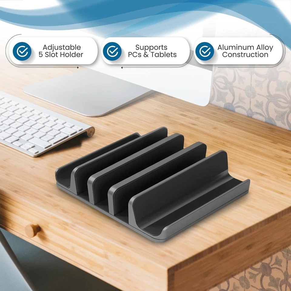 Elestoria Adjustable Multiple Laptop Vertical Stand Holds 5 Devices - Black - Image 4 of 4