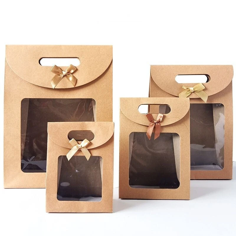 10pcs Kraft Paper Bags For Wedding Birthday Transparent Window